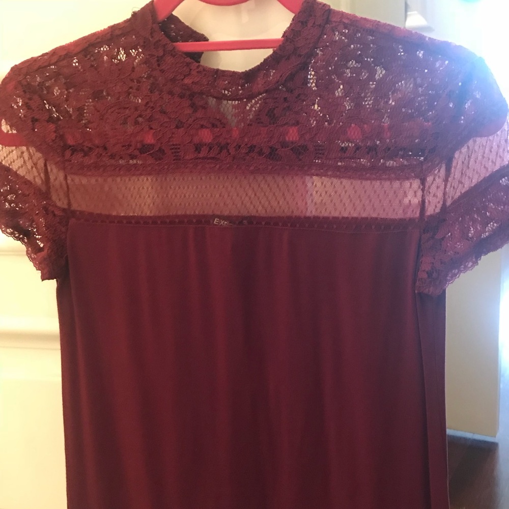 Express burgundy lace detail top